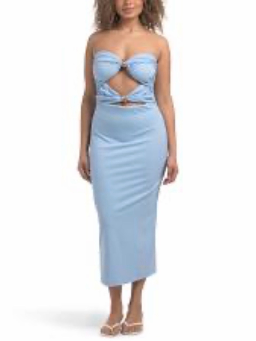 Torn by Ronny Kobo Sandrine dress strapless maxi w/ unique gold hardware cutouts
